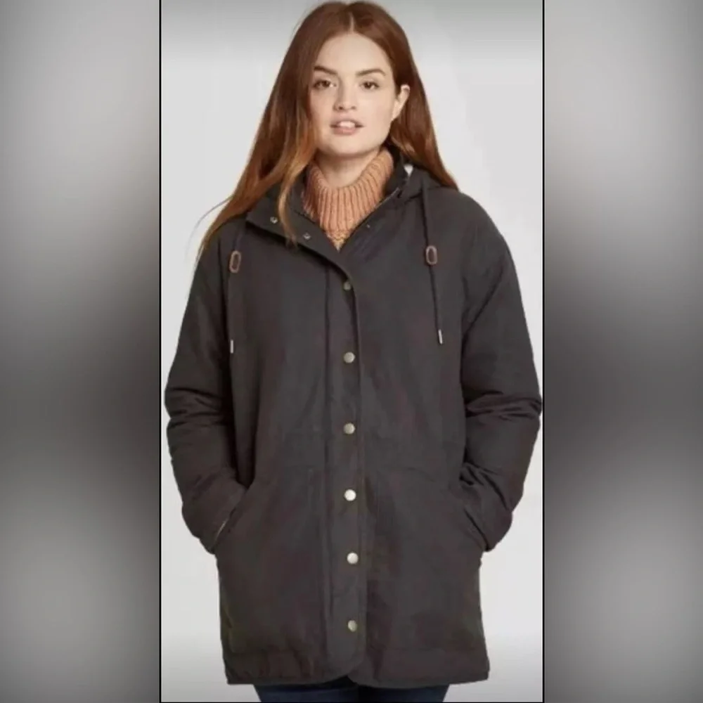Universal Thread Sherpa Lined Canvas Winter Coat Zip & Snap Hood Insulat… - Picture 1 of 9
